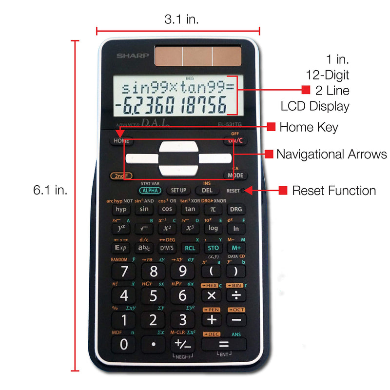 [Australia - AusPower] - Sharp EL-531TGBBW 12-Digit Scientific/Engineering Calculator with Protective Hard Cover, Battery and Solar Hybrid Powered LCD Display, Great for Students and Professionals, Black,Black and White Black and White 