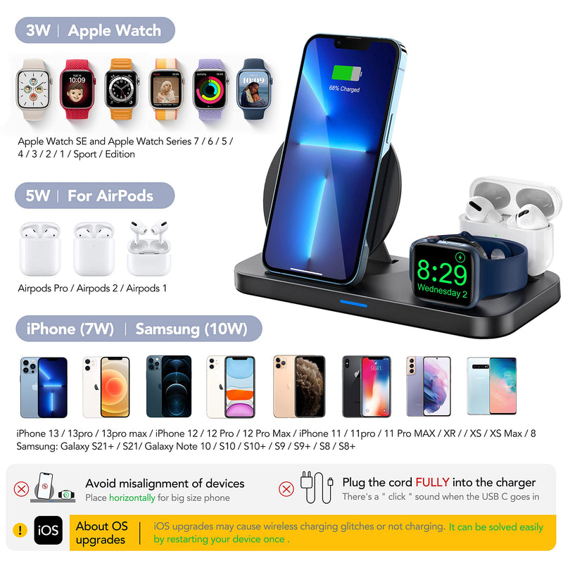[Australia - AusPower] - [2022 New] 3 in 1 Charging Station for Multiple Devices Apple, Foldable Charger Stand for Apple Watch 7/6/SE/5/4/3/2/1, Charging Dock for iPhone AirPods Pro 3/2/1 (with 18W Fast Charger) Black 