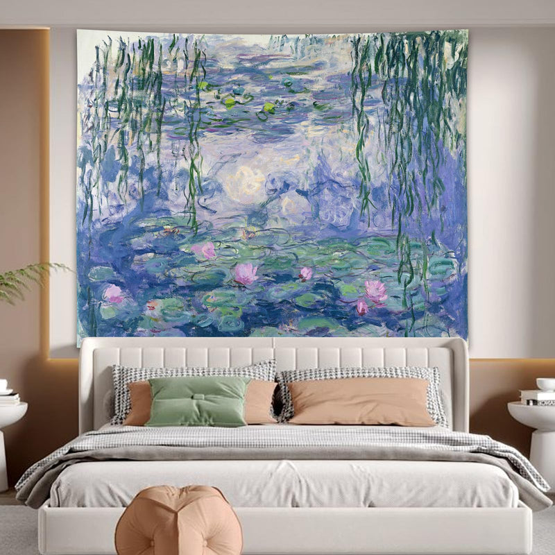 [Australia - AusPower] - Avinyl Floral Tapestry for Bedroom Aesthetic Water Lilies by Monet Wall Art Tapestry Abstract Nature Flower Wall Hanging for Living Room Dorm Decor 51in x 60in Blue 51.00" x 60.00" 