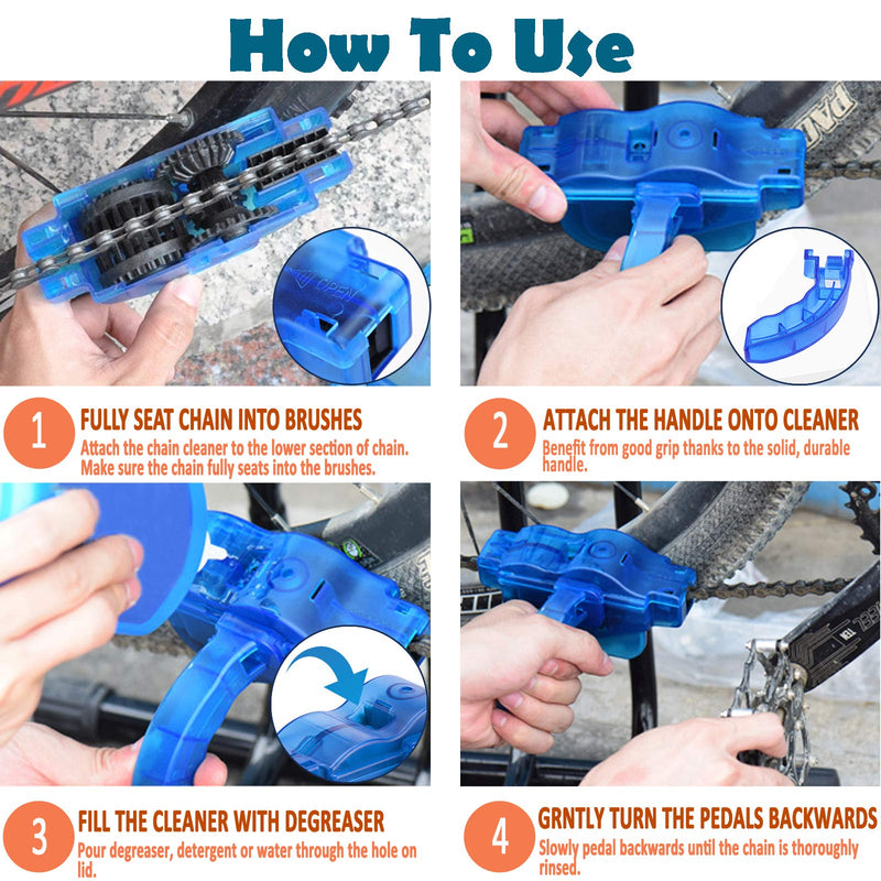 [Australia - AusPower] - Bike Chain Cleaner, Bike Cleaning Kit, Chain Cleaner for Cycling, Suitable for Mountain Bike, Road Bike, BMX, Bicycle Cleaning Brush Tool for Drivetrain, Gear, Cassette, Sprockets, 4 Piece Set 