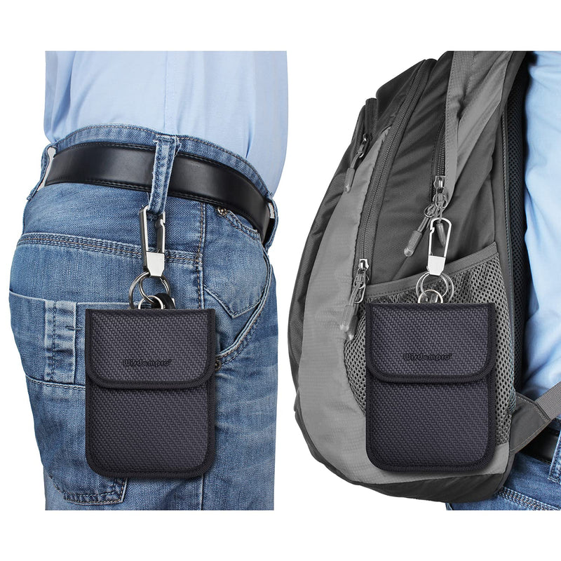 [Australia - AusPower] - Faraday Bag for Key Fob, Wisdompro WP4694 RFID Key Fob Protector RF Car Signal Blocking Faraday Cage Protector, Anti-Theft Pouch, Anti-Hacking Case Blocker - Black (PU Leather) Black (PU Leather) 