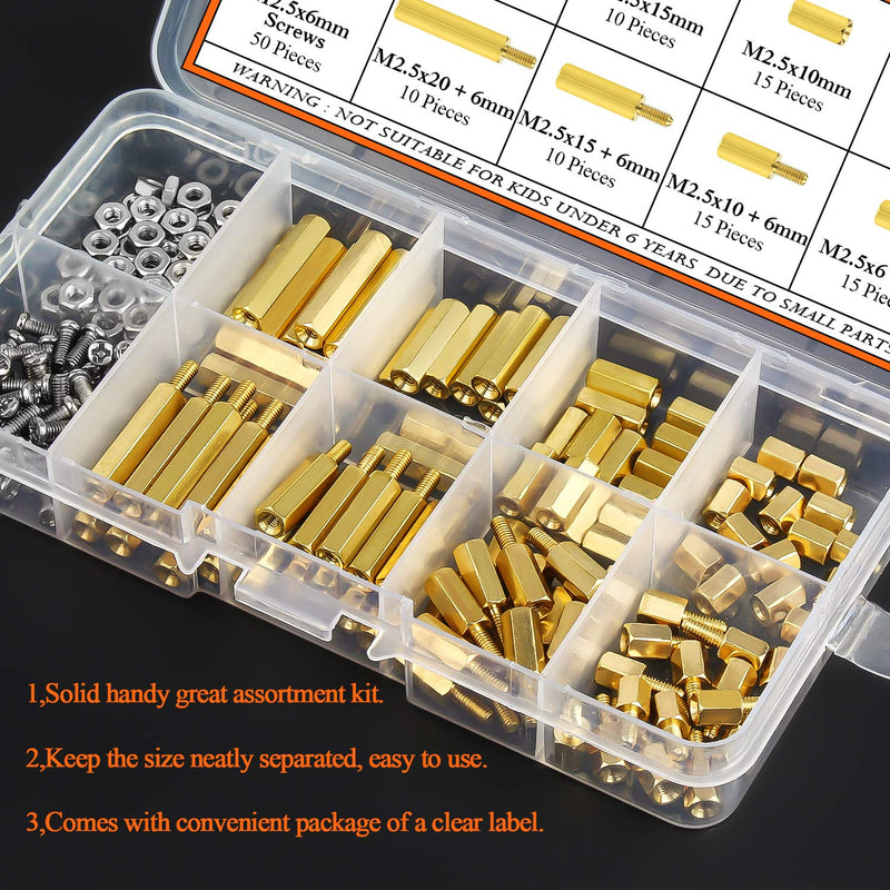 [Australia - AusPower] - HELIFOUNER 200 Pieces M2.5 Male Female Hex Brass Spacer Standoff Screw Nut Assortment Kit 