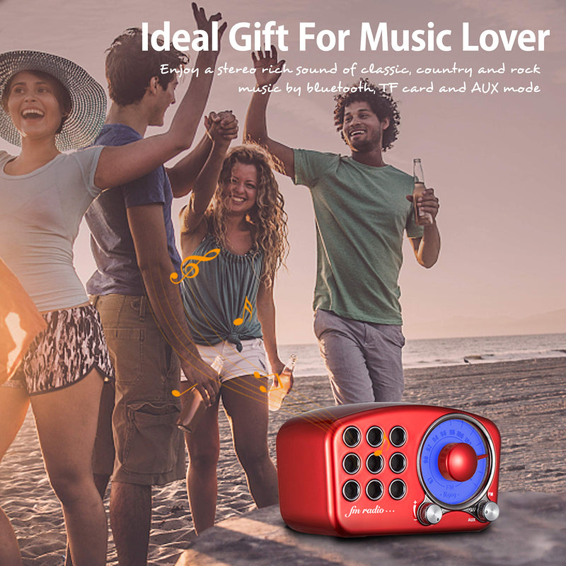 [Australia - AusPower] - Retro Bluetooth Speaker, Vintage Radio-Greadio FM Radio with Old Fashioned Classic Style, Strong Bass Enhancement, Loud Volume, Bluetooth 4.2 Wireless Connection, TF Card and MP3 Player (RED) Red 