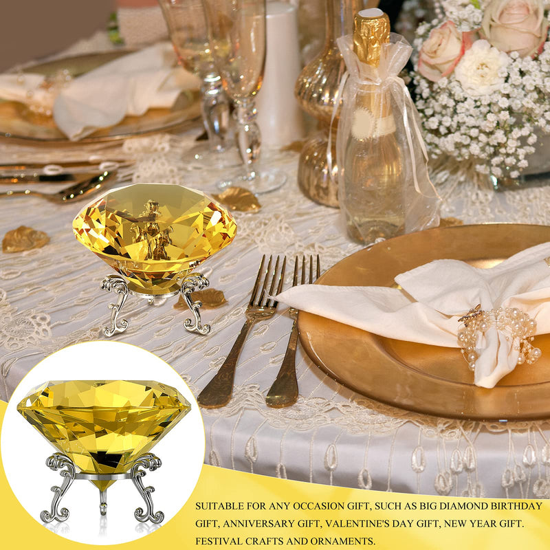 [Australia - AusPower] - 80mm(3.1inch) Diamond Crystal Paperweight Large Diamond Shaped with Stand Jewels Crystal Home Wedding Decoration Centerpieces (Gold) Gold 