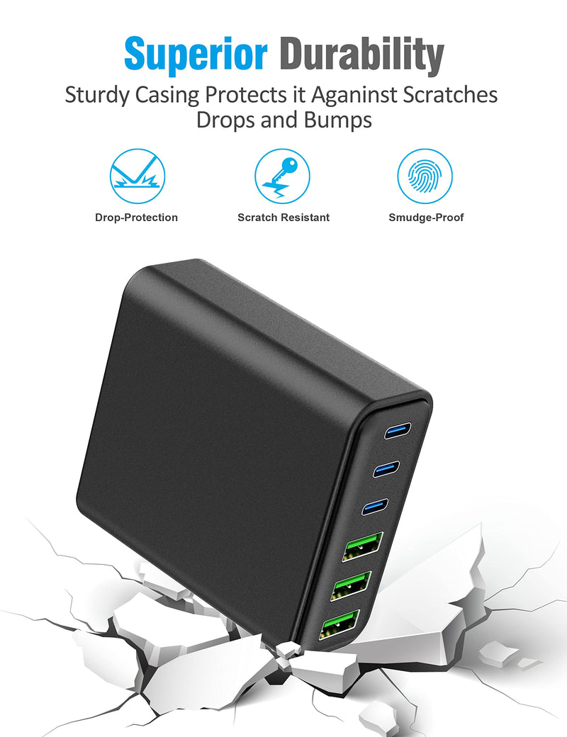 [Australia - AusPower] - USB C Fast Charger, AtonPWR 90W 6-Port Desktop USB Charging Station,Portable Fast Charger Adapter Wall Charger with 3 USB A and 3 USB C Ports for iPhone 13/12/Pro/Max/Mini,iPad Pro/Air,Galaxy and More 