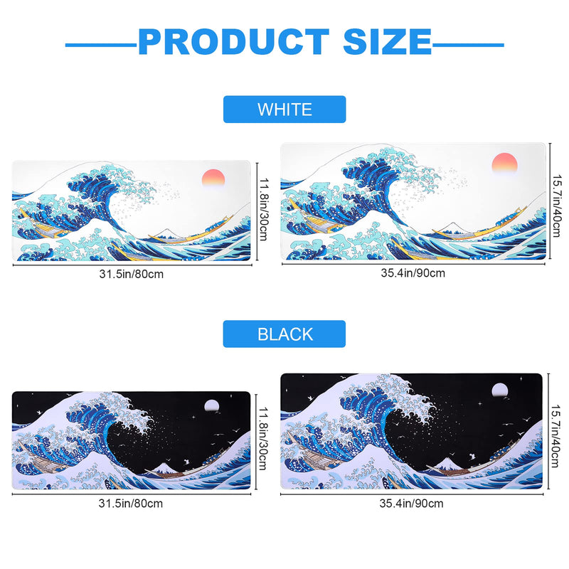 [Australia - AusPower] - Sea Wave Japanese Cool Mouse Pad Gaming XXL Full Desk Mat Extra Large Long Extended Mousepad Big Pads Table Keyboard Mat for Office Home Game 35.4 X 15.7 Inches Sea Wave Japanese Cool XXL-35.4x15.7 Inch 