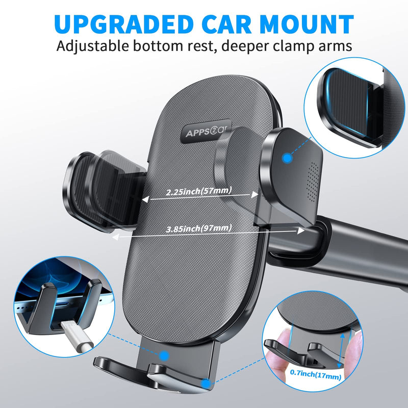 [Australia - AusPower] - [2022 Upgraded] 3-in-1 Stable Car Phone Mount, Long Arm Suction Cup Phone Holder for Car Dashboard Windshield Air Vent Universal Hands Free Clip Cell Phone Holder, Compatible with All Cellphone 