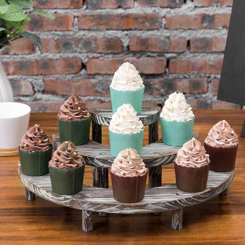 [Australia - AusPower] - MyGift 3 Tier Rustic Torched Wood Semicircle Cupcake Stand Display Risers 