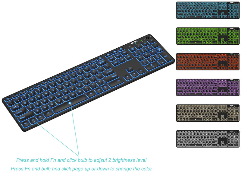 [Australia - AusPower] - Arteck Universal Backlit 7-Colors & Adjustable Brightness Multi-Device Full Size Wireless Bluetooth Keyboard for Windows, iOS, iPad OS, Android, Computer Desktop Laptop Surface Tablet Smartphone 