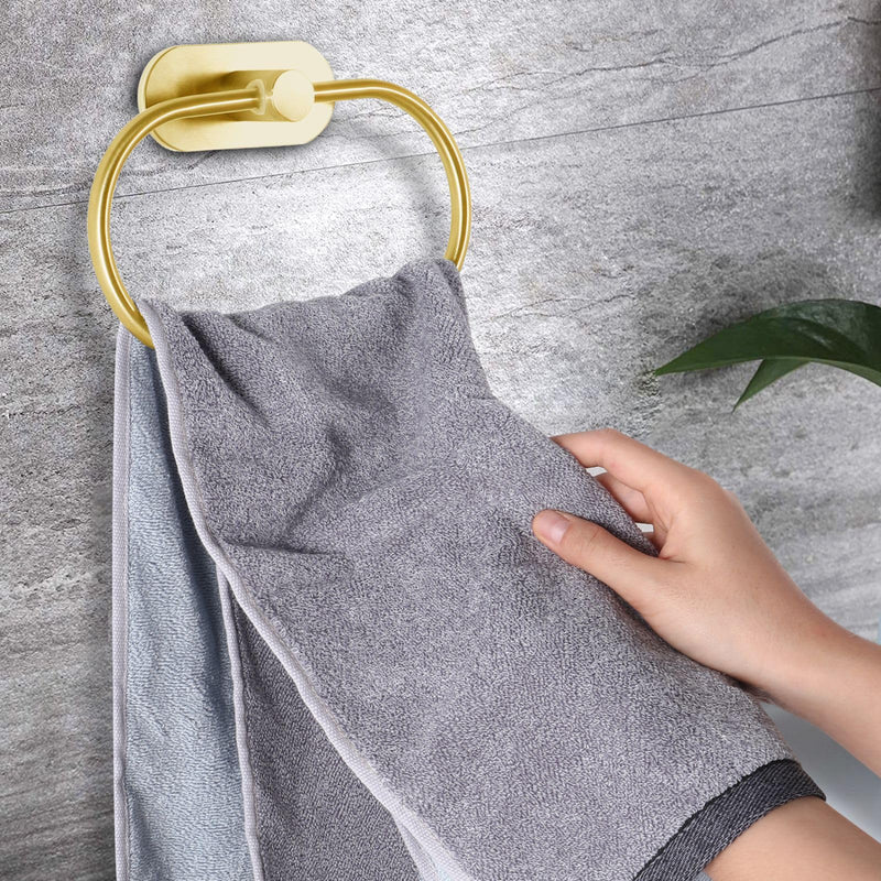 [Australia - AusPower] - Toilet Paper Holder/Towel Ring Self Adhesive, Eolax No Drilling Gold Bathroom Hardware Accessories, Stainless Steel Sticky Toilet Roll Hanger and Hand Towel Holder, Wall Mounted, 2 Pieces 