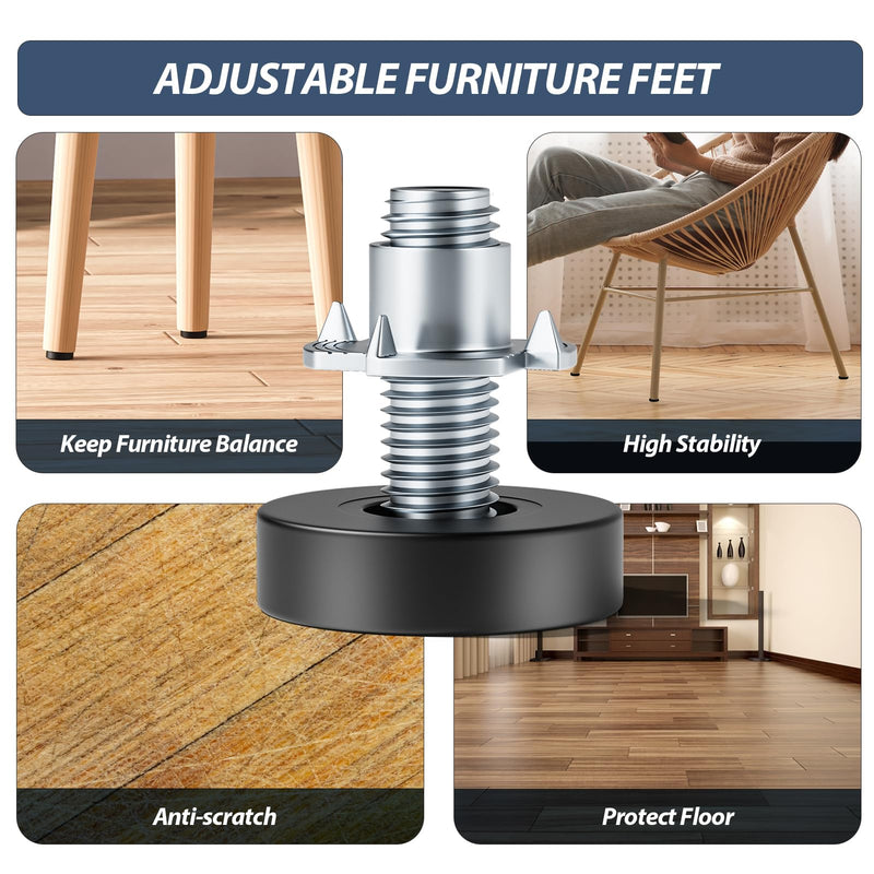 [Australia - AusPower] - MROCO Furniture Leveling Feet with T-Nuts, 12 PCS 1/4"-20 UNC Thread Adjustable Levelers, Leg Levelers Table Feet Screw on for Deak, Chairs, Stool Legs, Cabinet 