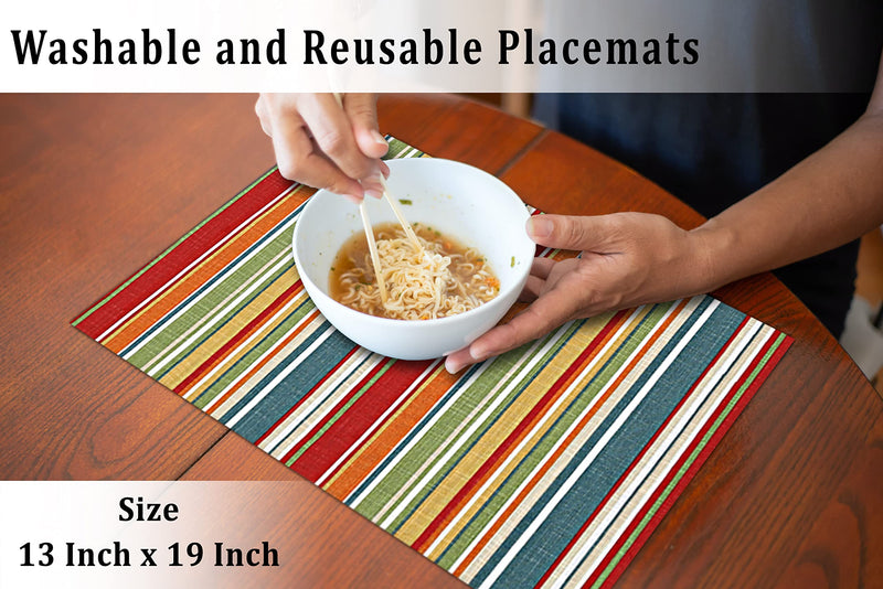 [Australia - AusPower] - Ruvanti Placemats for Dinning Table. 100% Cotton 13x19 Placemats Set of 6, Red & Fall Multi Strip Woven Placemats. Tablemats for Farmhouse, Spring placemats, Christmas Tablemats, Thanksgiving Dinners Multi Stripe 