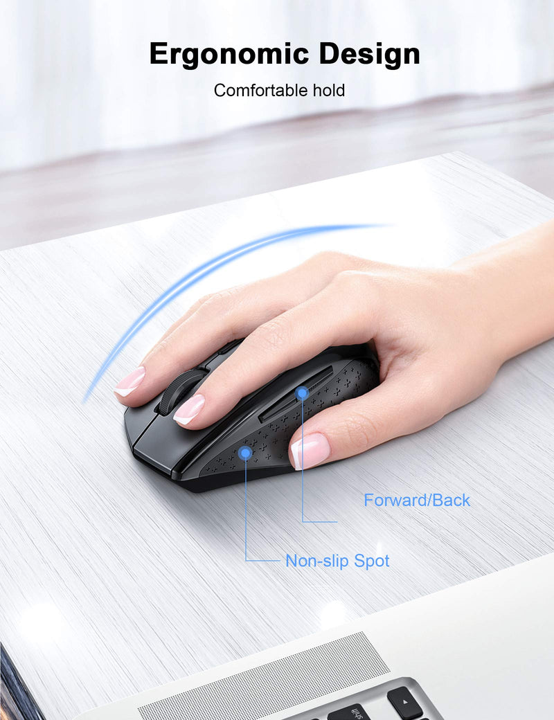 [Australia - AusPower] - TECKNET Bluetooth Mouse, Wireless Mouse Tri-Mode (BT 5.0/3.0+2.4Ghz) with Nano Receiver, Computer Mouse with 6 Adjustable DPI Levels and 6 Buttons for PC, Laptop, Windows Computer, MacBook black 