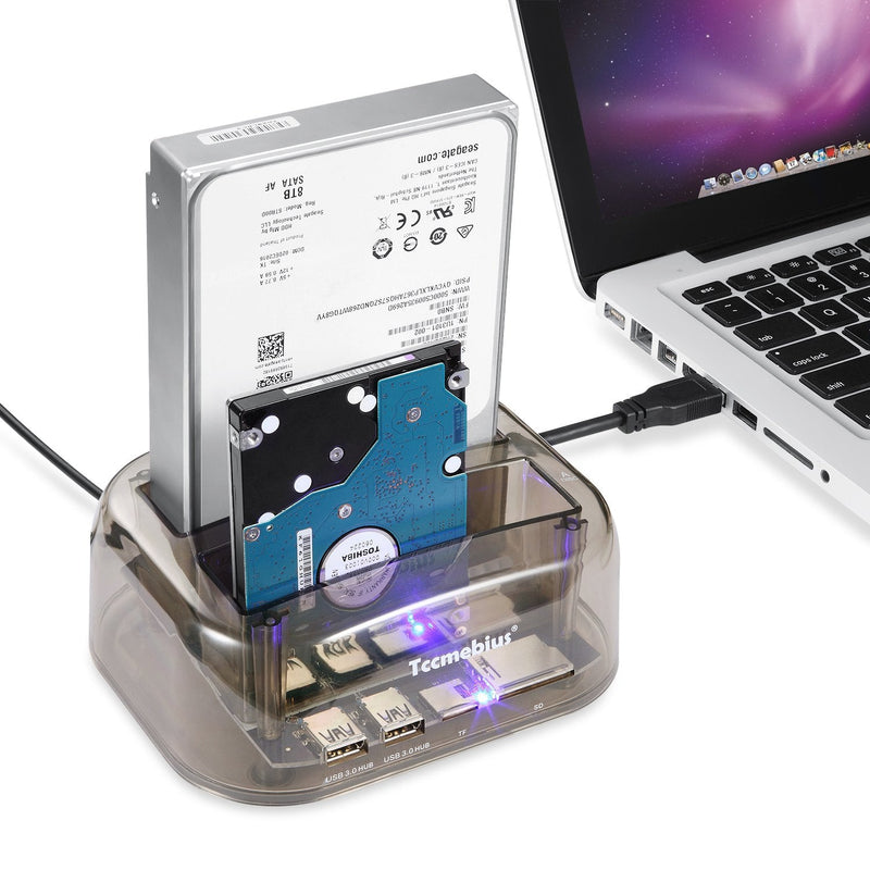 [Australia - AusPower] - Tccmebius TCC-S865 USB 3.0 to SATA IDE Dual Slots External Transparent Hard Drive Docking Station with Card Reader and 2 Ports USB 3.0 Hub for 2.5 3.5 Inch IDE SATA I/II/III HDD SSD 
