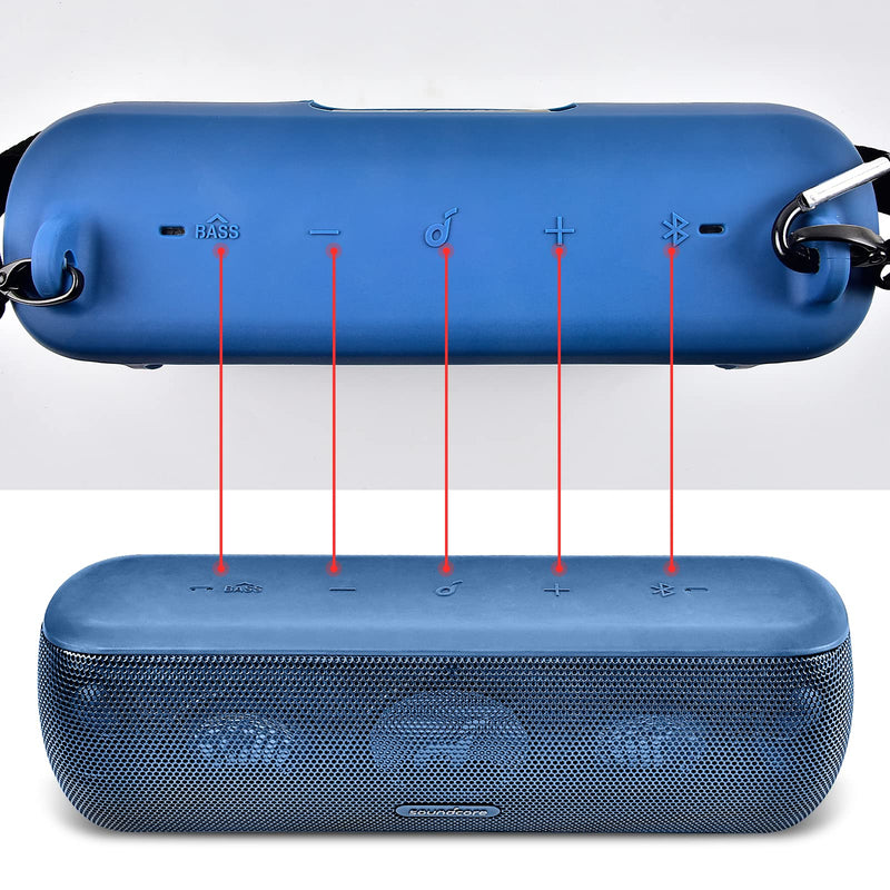 [Australia - AusPower] - Silicone Case Compatible with Anker Soundcore Motion+ Bluetooth Speaker, Gel Soft Skin Cover for Anker Wireless Speakers, Waterproof Rubber Travel Carry Pouch with Strap (Speaker not Included) Blue 