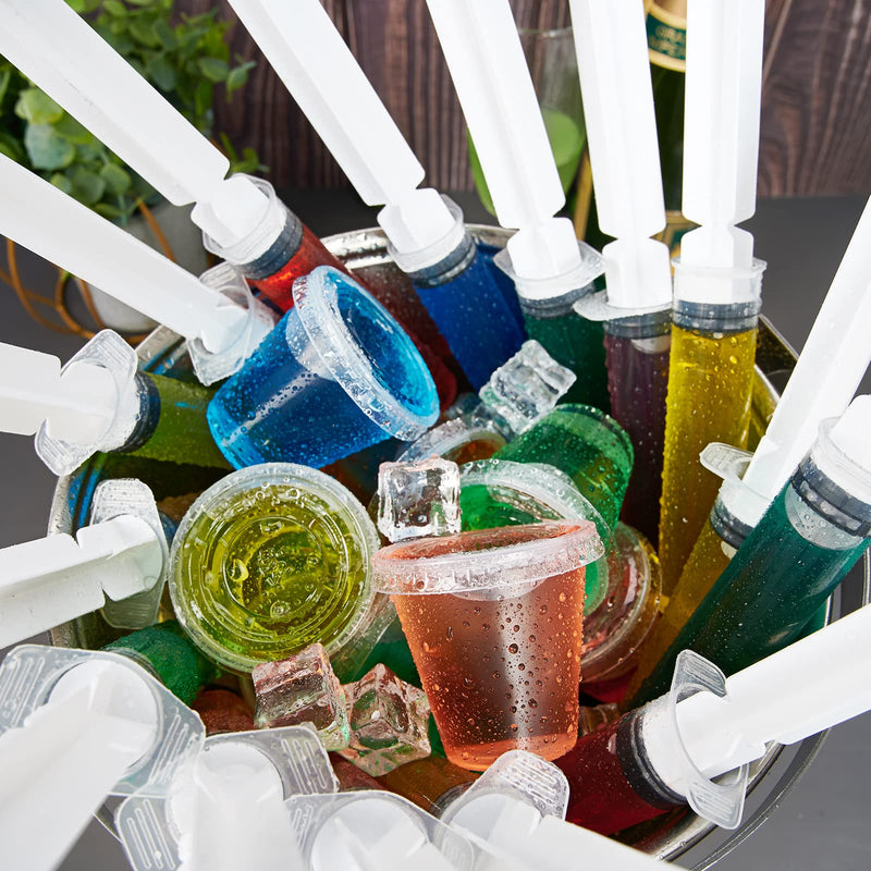 [Australia - AusPower] - 50 Piece Jello Shot Set Include 25 1.5 oz Jello Shot Syringes and 25 2 oz Jello Shot Cups with Lids, Reusable Jello Shot Containers and Shot Glasses, Great for Halloween Thanksgiving Christmas Party 