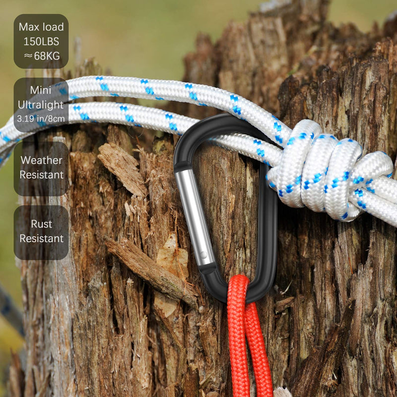 [Australia - AusPower] - sprookber 3" Aluminum Carabiner D Ring, Caribeener Clips, Spring Snap Hook for Keychain Clip, Set of 10 Black 