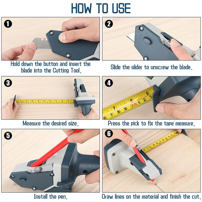 [Australia - AusPower] - Gypsum Board Cutting Tool Multifunctional Woodworking Panel Cutter with Tape Measure kt Board Cutting Tool Kit Includes 1 Gypsum Board Cutter, 1 Pencil and 5 Blades 