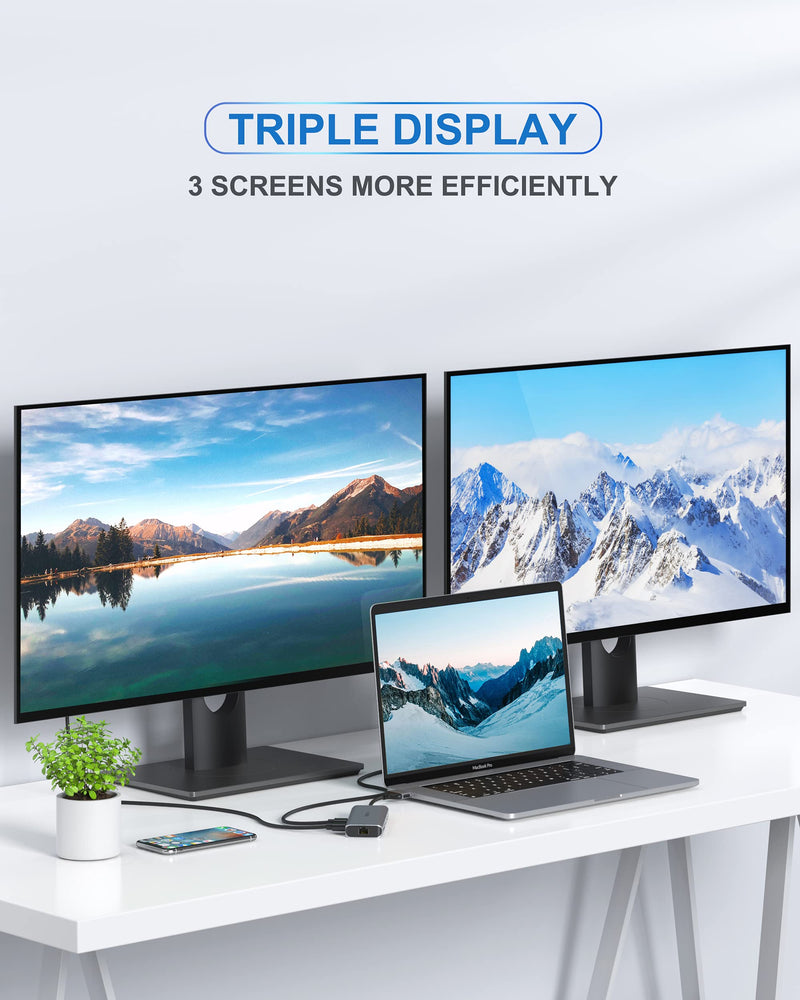 [Australia - AusPower] - MacBook Pro Docking Station Dual Monitor MacBook Pro HDMI Adapter,9 in 1 USB C Adapters for MacBook Pro Air Mac HDMI Dock Dongle Dual USB C to Dual HDMI Ethernet 3USB SD/TF100W PD 