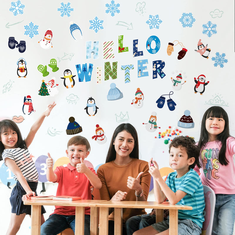 [Australia - AusPower] - Marspark 68 Pieces Winter Classroom Bulletin Border Decoration Penguin Cutouts Snowflake Snowman Gloves Hat Hello for Christmas Home Decor (Snowman) 