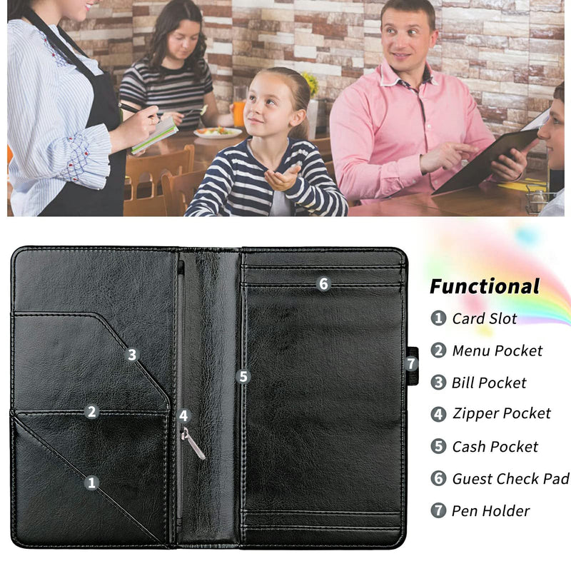[Australia - AusPower] - Server Books for Waitress, Dikoer PU Leather Server Books for Waitress with Zipper and 7 Large Pockets Pen Holder for Checks Pen Holder Personal Organizer Wallet Fit Serving Aprons, Galaxy Sunflower 158 