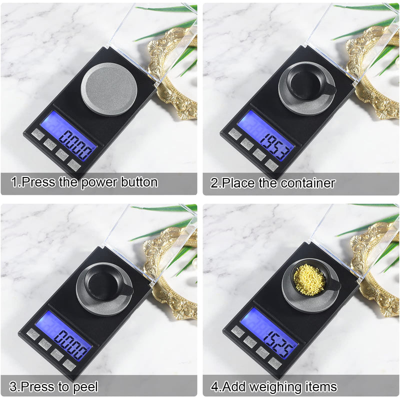 [Australia - AusPower] - JHSCALE Portable Jewelry Scale with LCD Backlit, Digital Milligram Scale 50g/0.001g,Mini Pocket Scale with 8 Units,Digital Weight Grams for Jewelry, Gem, Diamonds, Powder,Pills,Batteries Included Black 