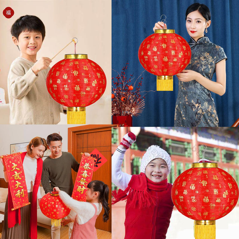 [Australia - AusPower] - Lunar New Year Decorations - 2PCS Chinese Lanterns 12" Red Fabirc Lanterns for Spring Festival Chinese New Year Party Decorations Lantern Festival Mid Autumn Chinese Festival Party Celebrations 30cm-B 