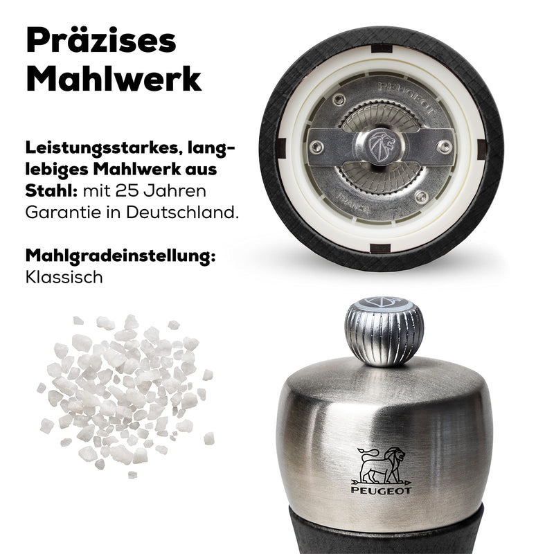 [Australia - AusPower] - Peugeot - Fidji Manual Salt Mill - Adjustable Grinder - Beechwood and Stainless Steel, Graphite Finish, 6 Inch 
