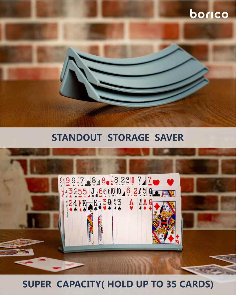 [Australia - AusPower] - Card Holders for Playing Cards - BORICO Hands-Free Playing Card Holder for Kids and Adults (Pack of 2), Portable & Stacked Storage Game Card Tray for Arthritis Patients with a Travel Pouch (Blue) Blue 