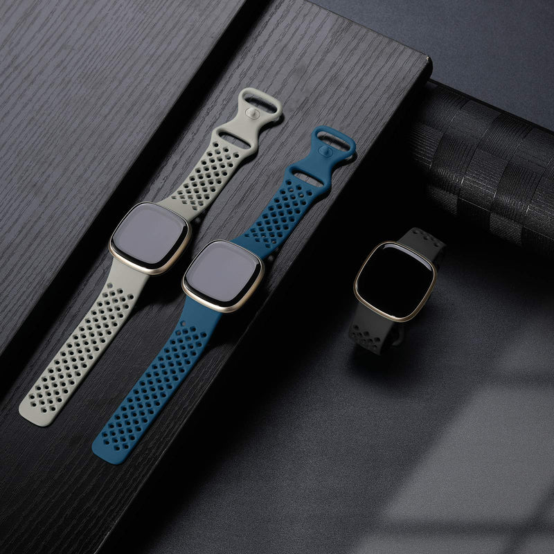 [Australia - AusPower] - Ouwegaga Sport Bands Compatible with Fitbit Versa 3 and Fitbit Sense Bands,Waterproof Sport TPU Wristbands with Breathable Holes for Fitbit Versa 3 Smart Watch Black Slate Blue Gray Small 3 Packs Black/Slate Blue/Gray Small(5.9"-7.4") 