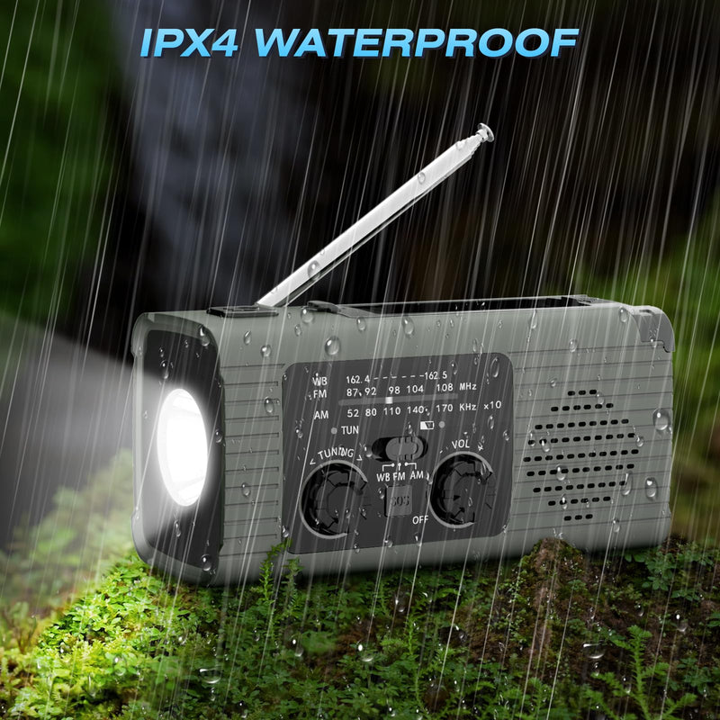 [Australia - AusPower] - Nitigo Emergency Radio 4000mAh Solar Hand Crank AM/FM/NOAA Portable Weather Radio with Phone Charger, LED Flashlight, Reading Lamp, SOS Alarm, Headphone Jack for Indoor Outdoor Emergency, USB Charged Gray 