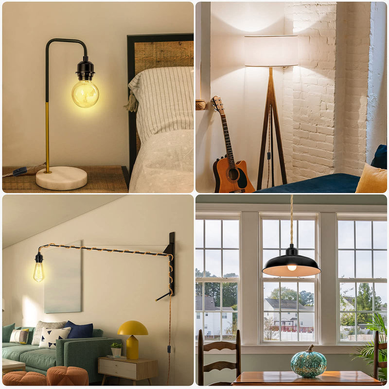 [Australia - AusPower] - LYOOWNG Plug in Pendant Light Cord, Farmhouse Pendant Lighting Kit, 15FT Hemp Rope Plug in Hanging Light Cord Kit with On/Off Switch, E26 E27 Light Socket Cord for Hanging Light 