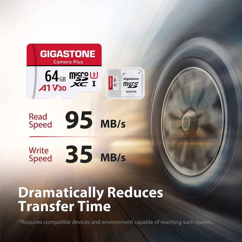[Australia - AusPower] - [Gigastone] 64GB 5-Pack Micro SD Card, Camera Plus, MicroSDXC Memory Card for Wyze, Video Camera, Security Camera, Smartphone, Fire tablet, 4K Video Recording, UHS-I U3 A1 V30, 95MB/s, with Adapter 