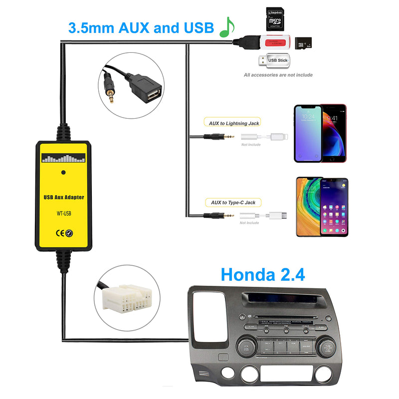 [Australia - AusPower] - Yomikoo AUX Adapter, Car Audio USB & AUX Input Cable CD Changer for Honda Accord 2003-2011, Pilot 2006-2011, CRV 2005-2011, Civic 2006-2010, Odyssey 2005-2010 