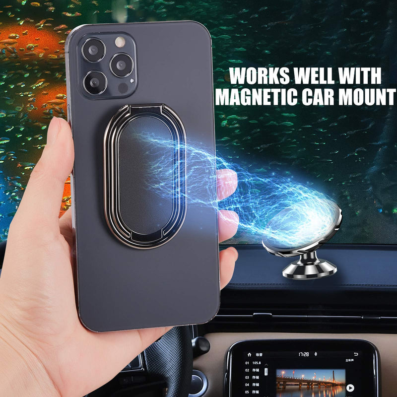 [Australia - AusPower] - JFCHENER Phone Ring Holder Finger Kickstand Foldable Cellphone Stand 360° Degree Rotation Metal Ring Grip Holder for Magnetic Car Mount Compatible with iPhone Samsung All Smartphone and iPad Tablets Gunblack 