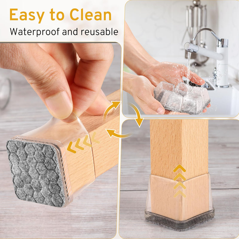 [Australia - AusPower] - 24PCS Square Chair Leg Floor Protectors, Furniture Sliders for Chair Legs, Chair Leg Protectors for Hardwood Floors, Non-Slip Felt Furniture Pads, Silicone Cap Covers to Protect Floors, Large L-Clear 