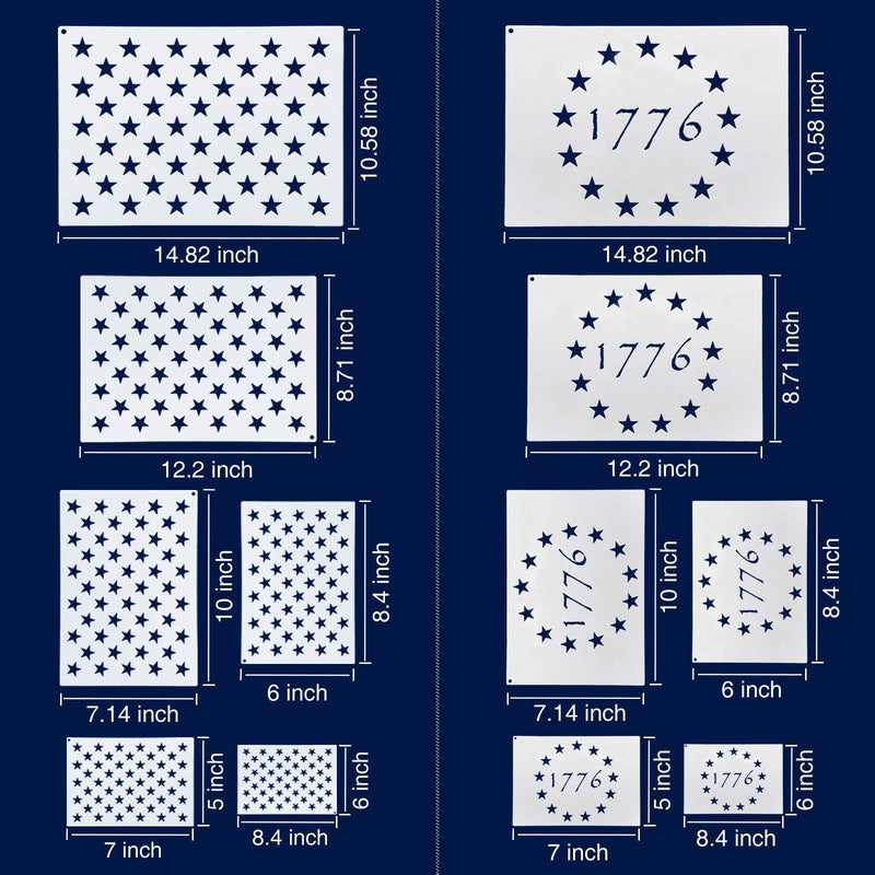 [Australia - AusPower] - American Flag 50 Star Stencils and 13 Stars 1776 Templates, American Flag Templates, Ideal for Painting on Wood, Fabric, Paper, Walls [6 Sizes, 2 Styles] 