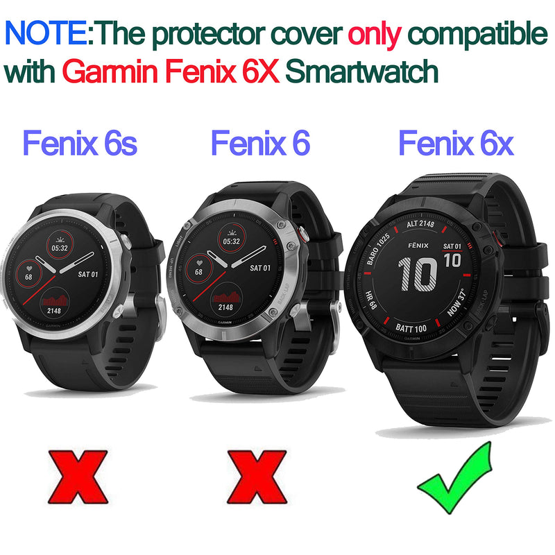 [Australia - AusPower] - RuenTech Case Cover Compatible with Garmin Fenix 6X/6X Pro/Fenix 6X Sapphire Case Protector TPU Protective Case Frame for Fenix 6X GPS Watch (Black&Transparent) Black&Transparent 