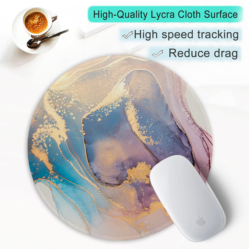 [Australia - AusPower] - ITNRSIIET [20% Larger] Mouse Pad with Stitched Edge Premium-Textured Mouse Mat Waterproof Non-Slip Rubber Base Round Mousepad for Laptop PC Office 8.7×8.7×0.12 inches, Abstract Marble Texture 