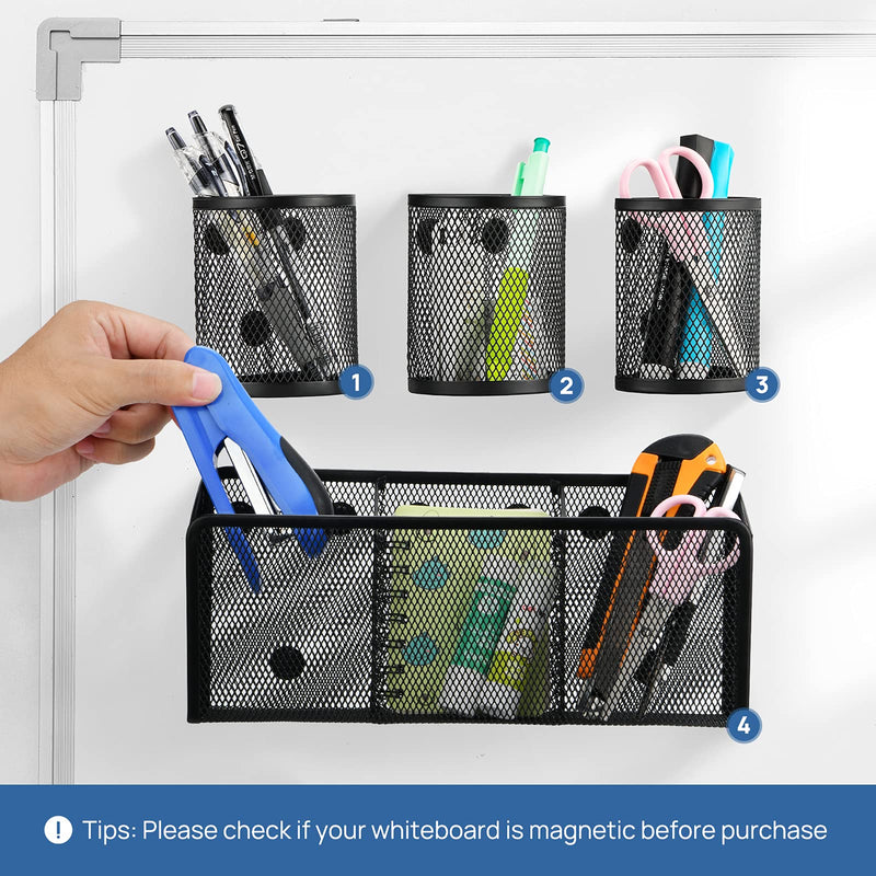[Australia - AusPower] - Magnetic Pencil Holder, VICNOVA Metal Magnetic Pen Holder with Extra Strong Magnets/3+3 Generous Compartments, Magnetic Storage Basket Organizer to Hold Whiteboard Refrigerator Locker Accessories 
