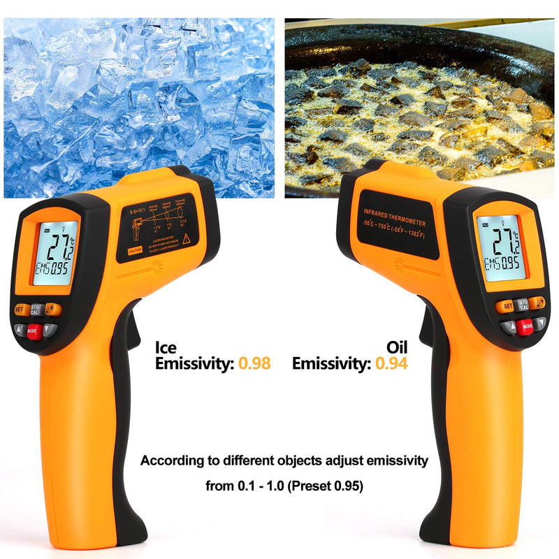 [Australia - AusPower] - Industrial Infrared Thermometer (Not for Human)-58°F to 1382°F, Non-Contact Laser Temperature Gun with Alarm& Data Saving, Temperature Thermometer Measuring Gun for Kitchen Cooking, BBQ, Ovens 