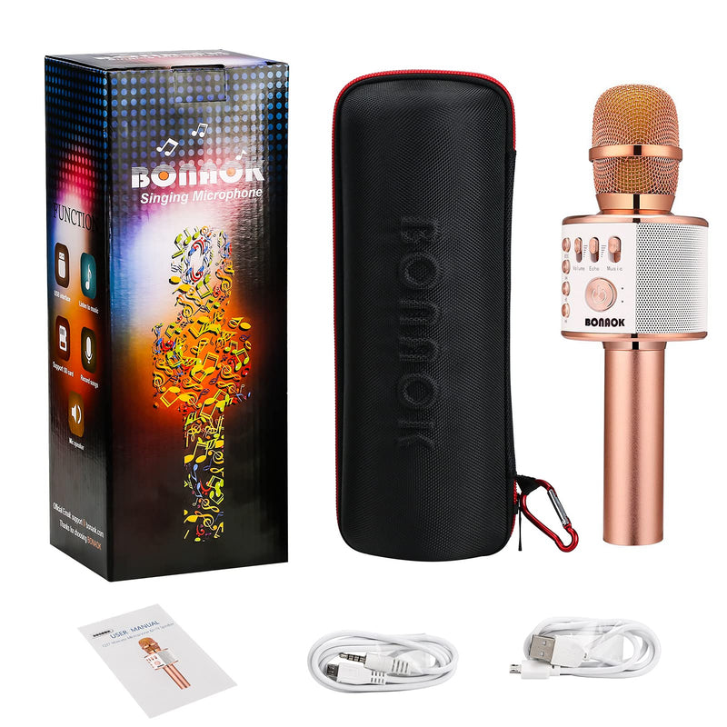 [Australia - AusPower] - BONAOK Wireless Bluetooth Karaoke Microphone, 3-in-1 Portable Handheld Mic Speaker Machine for All Smartphones, Gift for Girls Boys Kids Adults All Age Q37(Rose Gold) Rose Gold 