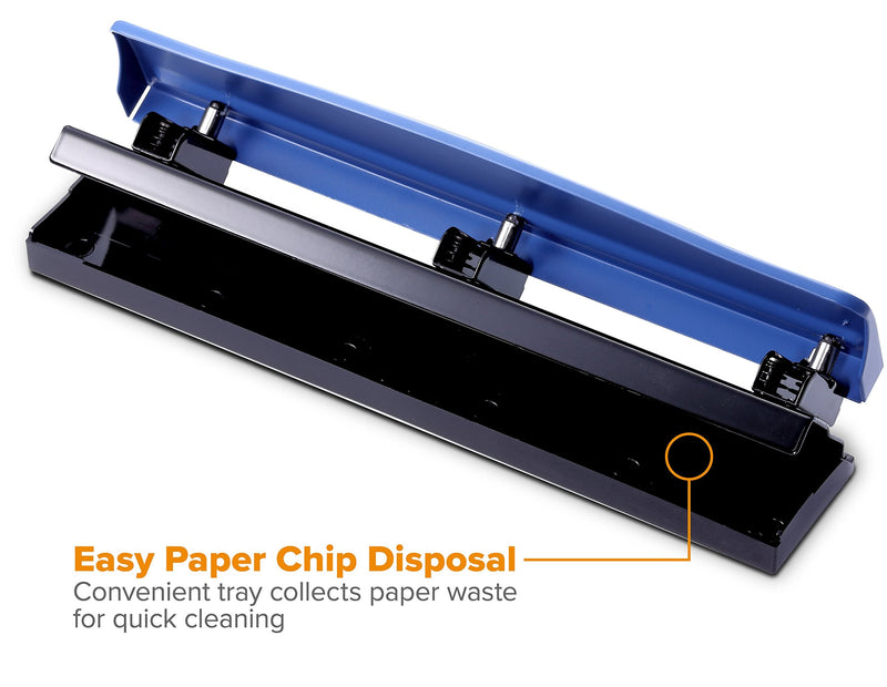 [Australia - AusPower] - Bostitch Office 3 Hole Punch, 12 Sheet Capacity, Metal, Rubber Base, Easy-Clean Tray, Navy Blue (KT-HP12-BLUE) 