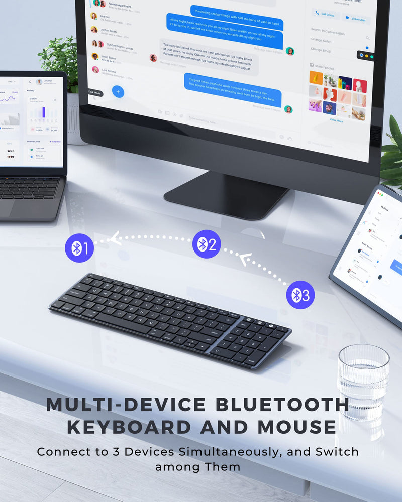 [Australia - AusPower] - seenda Wireless Keyboard Compatible for Mac, Stainless Steel Bluetooth Keyboard Rechargeable Multi-Device Quiet Full Size with Number Pad, Silent Buetooth Keyboard for Mac, iPad OS, iOS, Gray 