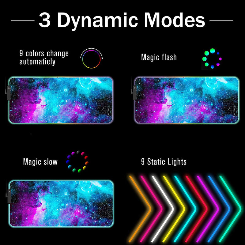 [Australia - AusPower] - RGB Gaming Mouse Pad with Coffee Coaster, XXL Large Glowing LED Mousepad, Anti-Slip Rubber Base, Computer Keyboard Desk Mouse Mat 31.5 X 11.8 Inch - Blue Galaxy Nebula Universe Space 