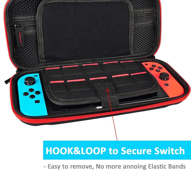 [Australia - AusPower] - Hestia Goods Switch Case and Tempered Glass Screen Protector Compatible with Nintendo Switch - Deluxe Hard Shell Travel Carrying Case, Pouch Case for Nintendo Switch Console & Accessories, Streak Red 