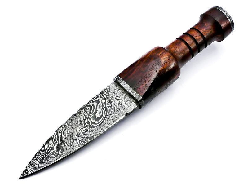 [Australia - AusPower] - MID AMERICA Mid American Cutlery Damascus Steel Fixed Blade Knife With Natural Wood And Engraved Handle 