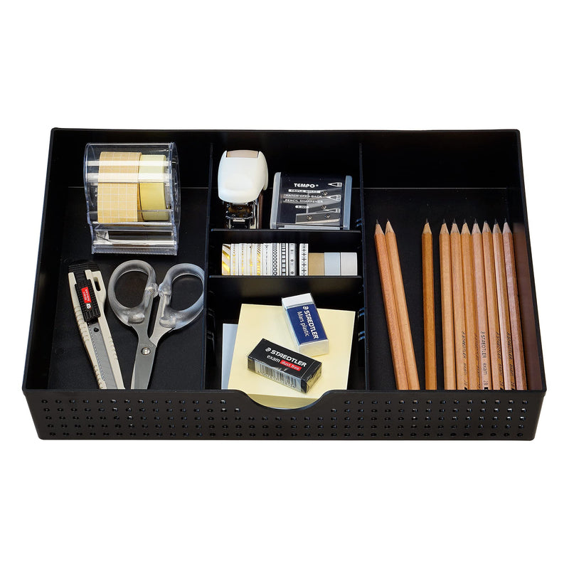 [Australia - AusPower] - CAXXA 2 Pack 3 Slot Drawer Organizer with Two Adjustable Dividers - Junk Drawer Storage for Office Desk Supplies and Accessories, Black (2 Pack) 