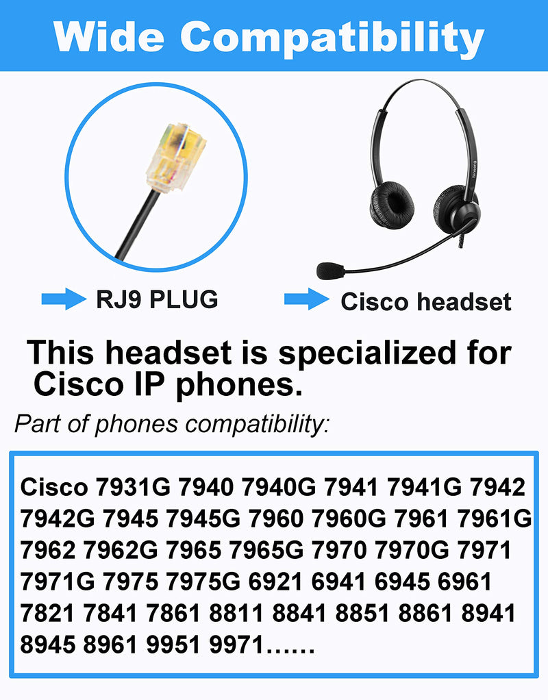 [Australia - AusPower] - Sinseng Cisco Telephone Headset rj9 for Call Center with Noise Cancelling Microphone, Office Headphones with Volume Control for Cisco Jabra Yealink Avaya Unify Vtech Grandstream IP Phones 