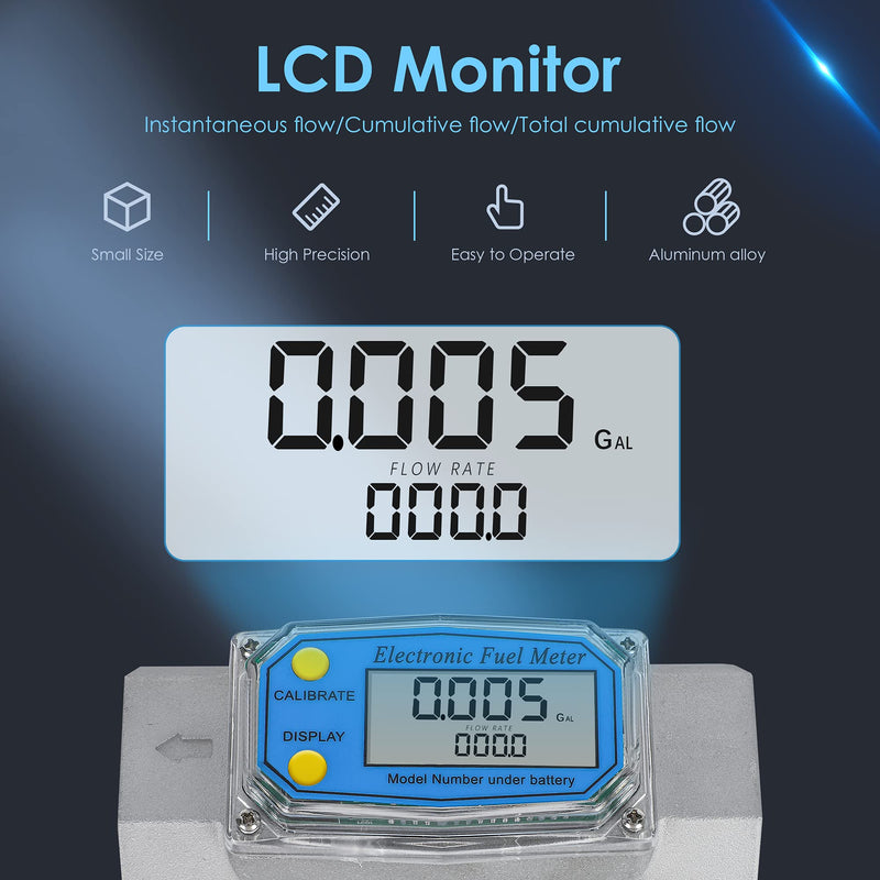 [Australia - AusPower] - CGOLDENWALL Turbine Flow Meter LCD Digital Display Flowmeter with 1.5" Inlet/Outlet, Fuel Flowmeter for Diesel Kerosene Gasoline, Flow Rate Range 10-73.5 GPM (1.5 inch) 1.5 inch 